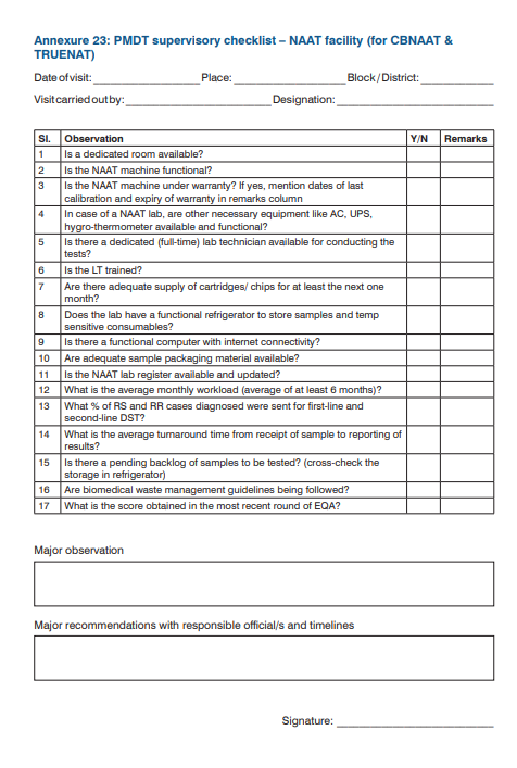 PMDT supervisory checklist