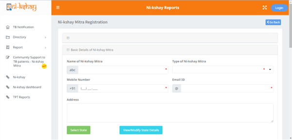 Nikshay Mitra Registration Form